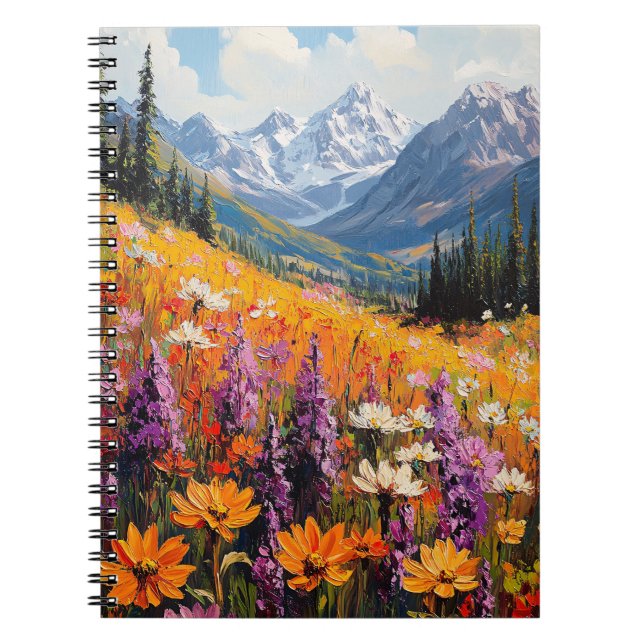 Cuaderno Bella Artes de flores silvestres y montañas escéni (Frente)