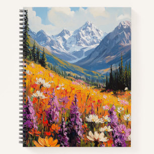 Cuaderno Bella Artes de flores silvestres y montañas escéni