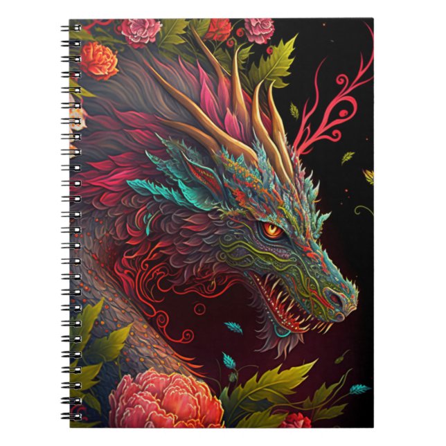 Cuaderno Bella computadora portátil de dragón floral (Frente)