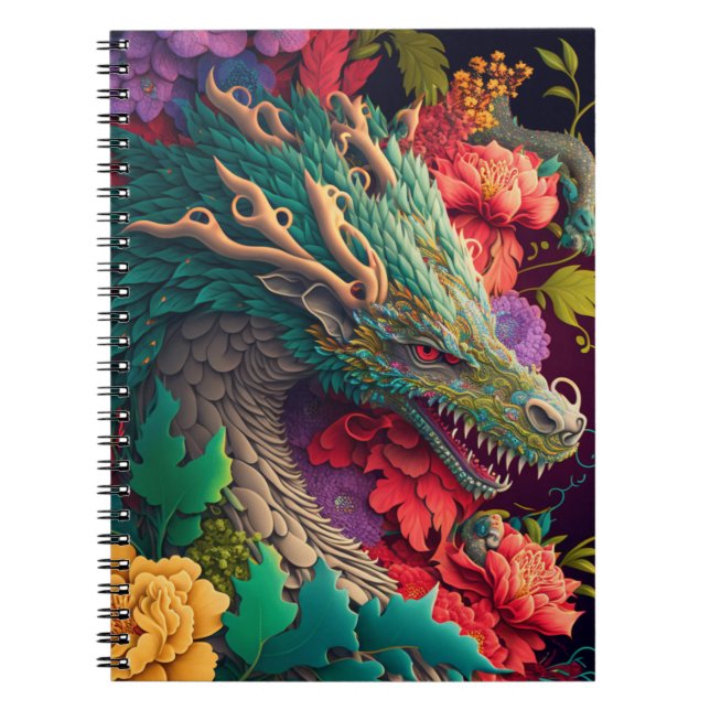 Cuaderno Bella computadora portátil de dragón floral (Frente)