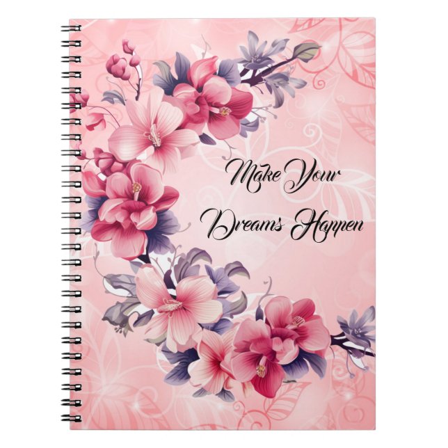 Cuaderno bella espiral de flores chinas rosadas (Frente)