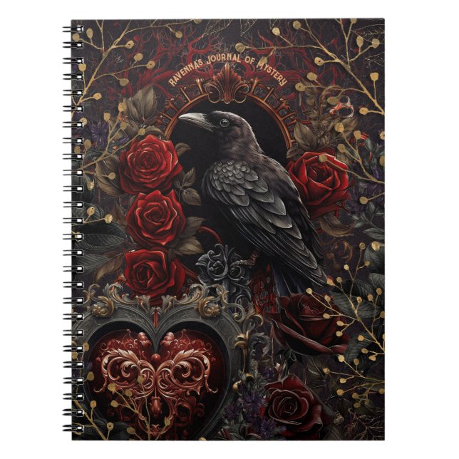 Cuaderno Bella gótica oscura Roses Roses Rojos Pájaro de cu (Frente)