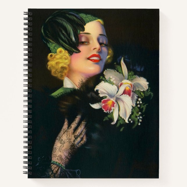 Cuaderno bella mujer con orquídeas (Anverso)