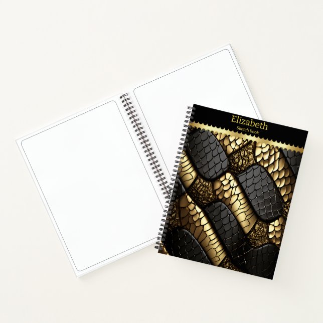 Cuaderno Bella piel de serpiente negra y dorada (Interior)