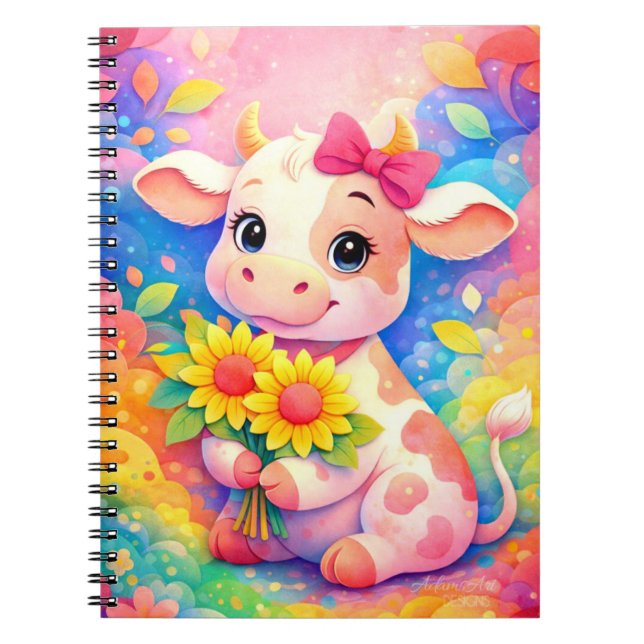 Cuaderno Bella Vaca Bebé Pastel con Girasoles (Frente)