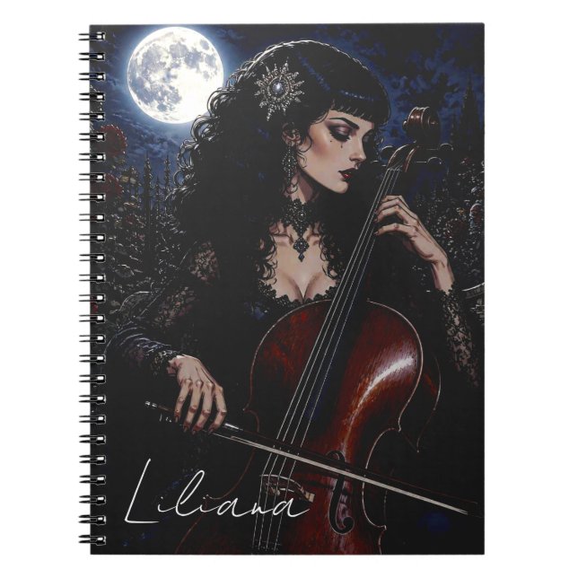 Cuaderno Belleza Gótica Hermosa Tocando el Chelo Personaliz (Frente)