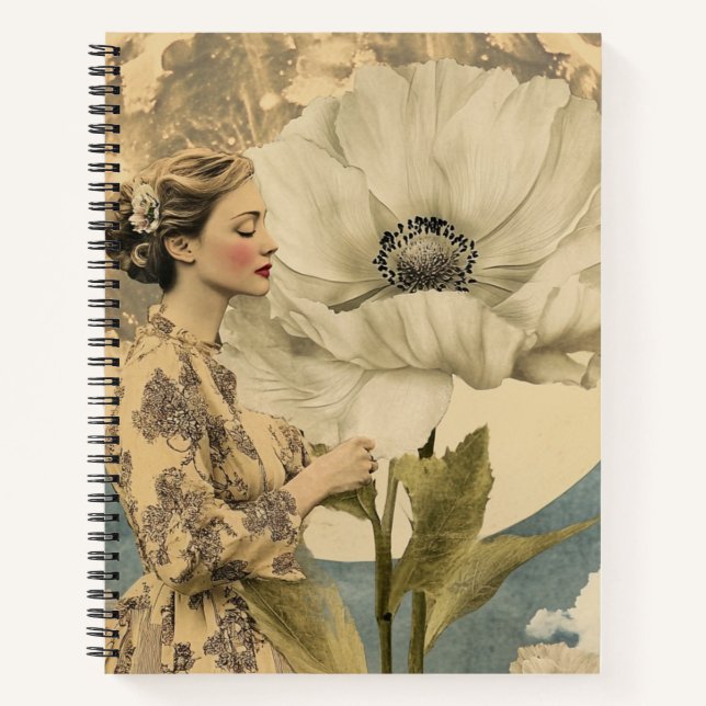 Cuaderno Belleza iluminada por la luna - Mujer con flores b (Anverso)