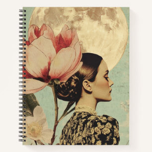 Cuaderno Belleza iluminada por la luna - Mujer con flores r