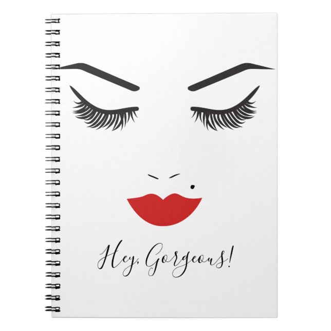 Cuaderno Belleza maquillada Moda de azotes y labios rojos (Frente)