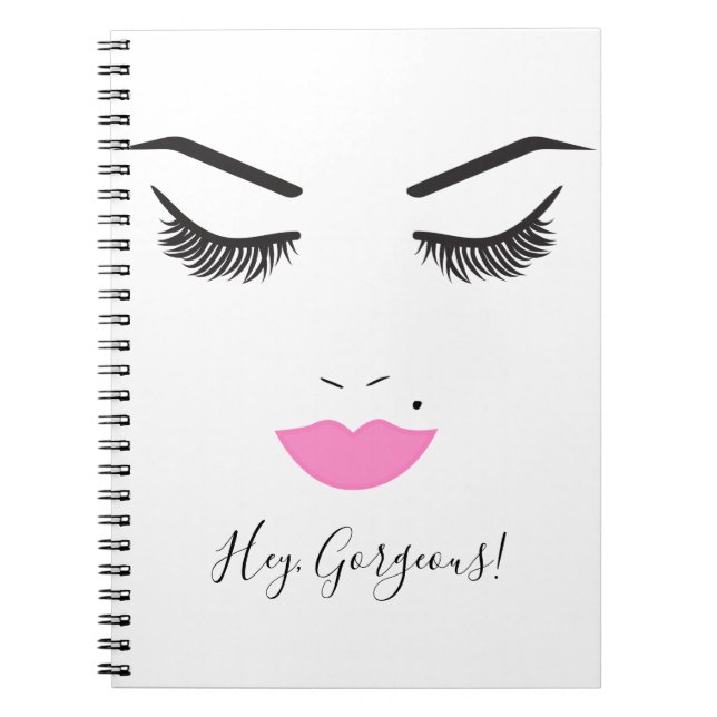 Cuaderno Belleza maquillada Moda de azotes y labios rosados (Frente)