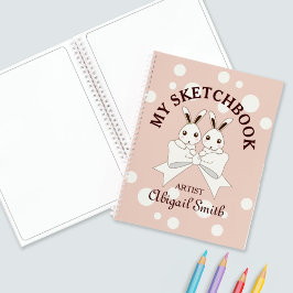 Cuaderno Bello dibujo de conejitos gemelos rosa pastel para
