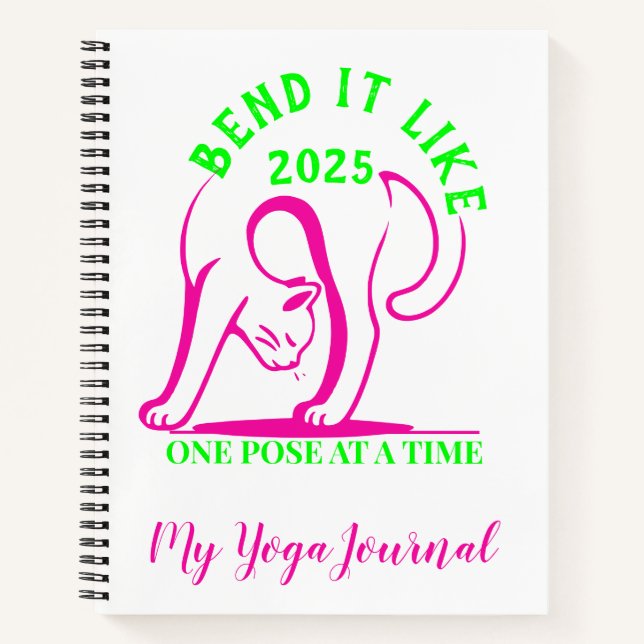 Cuaderno Bend It Like 2025: Diversión del gato del yoga (Anverso)