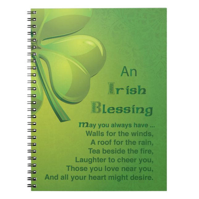 Cuaderno Bendiciones irlandesas Green Shamrock, Celtic (Frente)