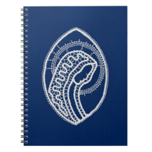 Cuaderno Bendita Virgen María, encaje blanco, azul marino