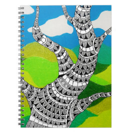 Cuaderno Bendy Tree Design Clouds Grassy Landscape