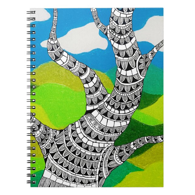 Cuaderno Bendy Tree Design Clouds Grassy Landscape (Frente)