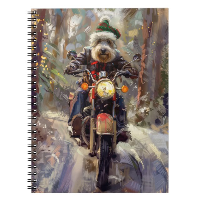 Cuaderno Bernedoodle Dog Riding Motorcycle Christmas (Frente)