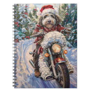 Cuaderno Bernedoodle Dog Riding Motorcycle Christmas
