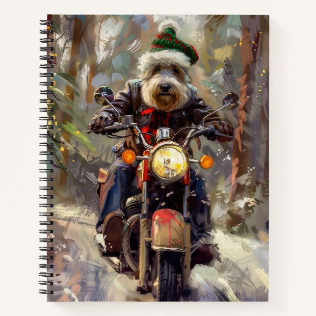 Cuaderno Bernedoodle Dog Riding Motorcycle Christmas (Anverso)