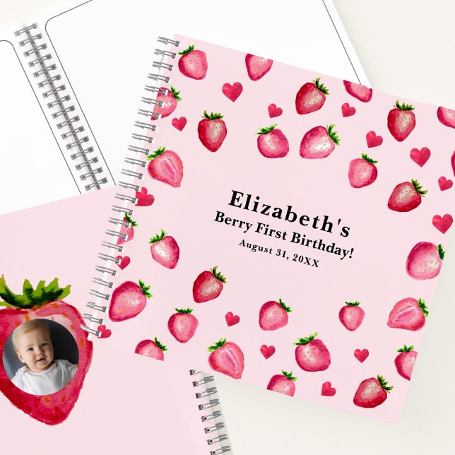 Cuaderno Berry First Birthday Strawberry Custom Guest Book (Subido por el creador)