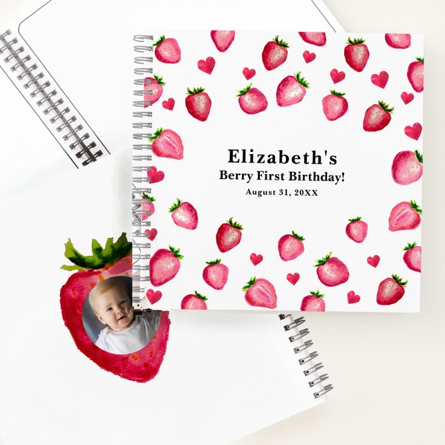 Cuaderno Berry First Birthday Strawberry Custom Photo (Subido por el creador)
