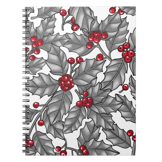 Cuaderno Berry holly, hojas grises en blanco (Frente)