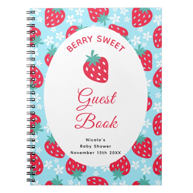 Cuaderno Berry Sweet Blue Strawberry Baby Shower Guest Book (Frente)