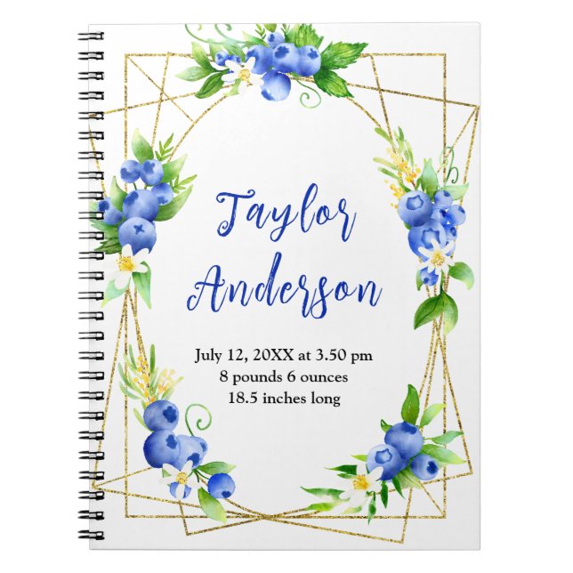 Cuaderno Berry Sweet Blueberry Baby Birth Stats (Frente)