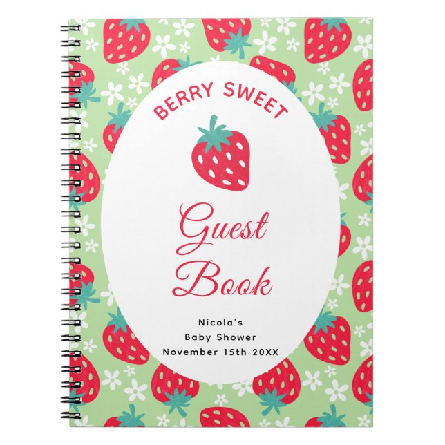 Cuaderno Berry Sweet Green Strawberry Baby Shower Guest Boo (Frente)