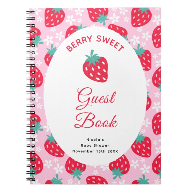 Cuaderno Berry Sweet Pink Strawberry Baby Shower Guest Book (Frente)