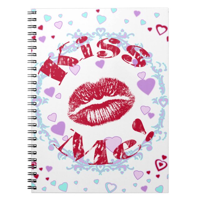 Cuaderno ¡Bésame! Labios Rojos Con Corazones (Frente)