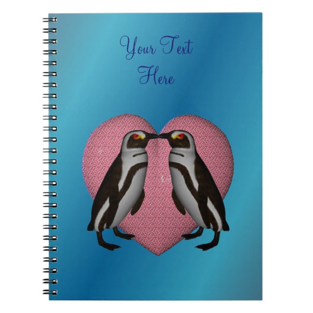 Cuaderno Besando a los pingüinos de corazón rosado portátil (Frente)