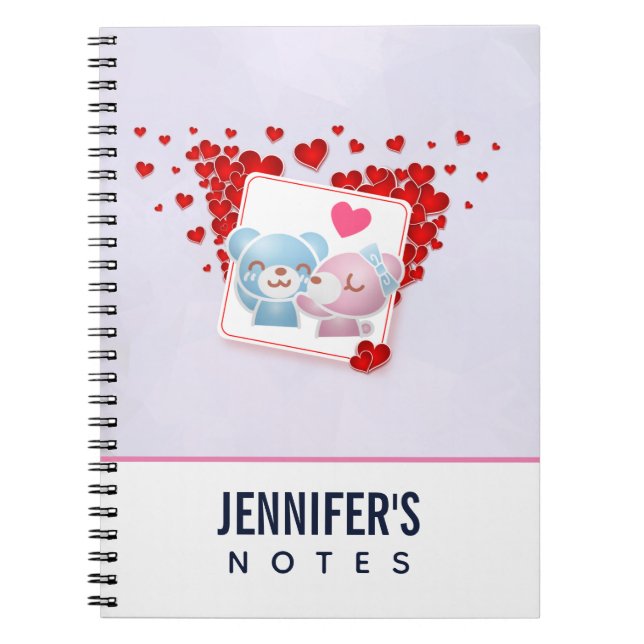 Cuaderno Besando osos con corazones de amor rojos por todas (Frente)