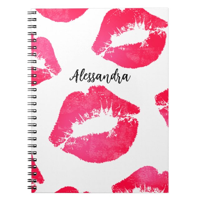 Cuaderno Besos de pintalabios rojos sobre blanco (Frente)