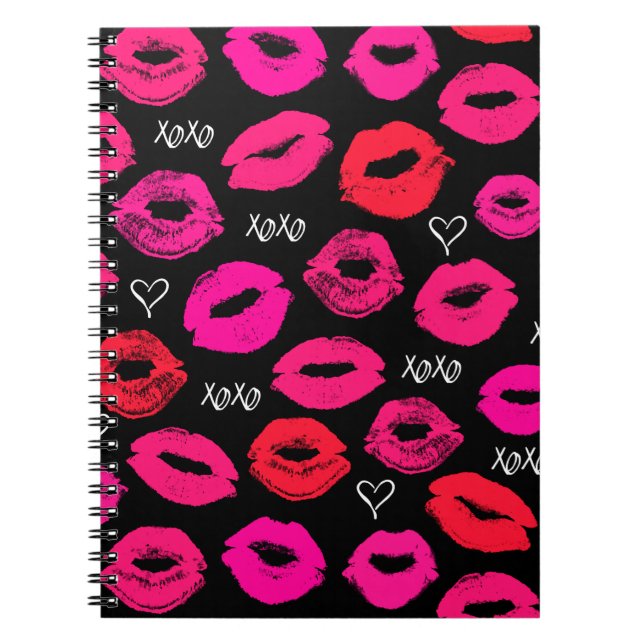 Cuaderno Besos portátiles XOXO rojos y rosados (Frente)