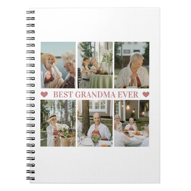 Cuaderno Best Grandma Ever Photo Collage – Gift with Hearts (Frente)
