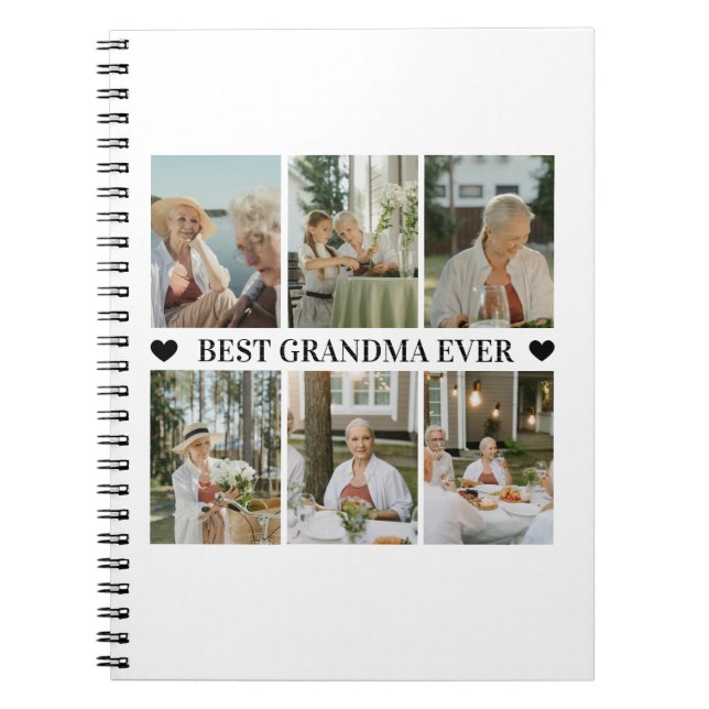 Cuaderno Best Grandma Ever Photo Collage – Gift with Hearts (Frente)