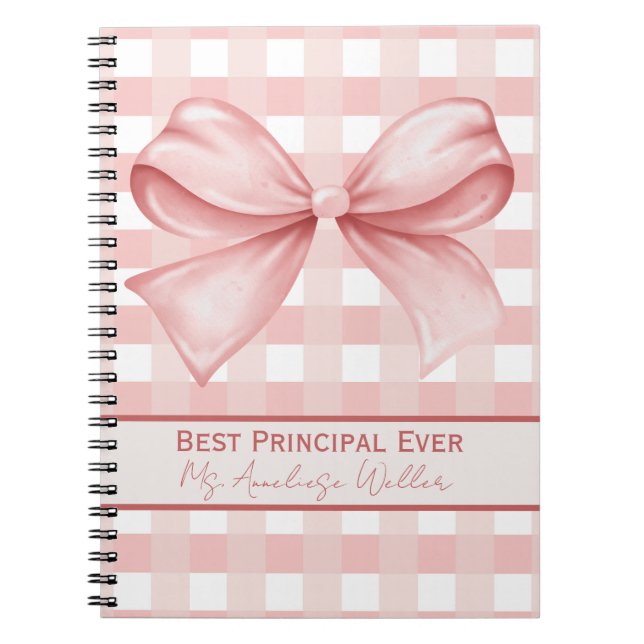 Cuaderno Best Principal Ever Personalized Gingham Bow (Frente)