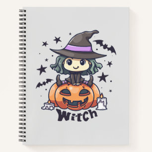 Cuaderno Bestia infantil sentada en una calabaza - "Bruja"