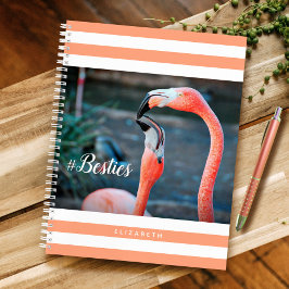 Cuaderno Bestis Flamingos rosados Naranja Stripes Nombre pe