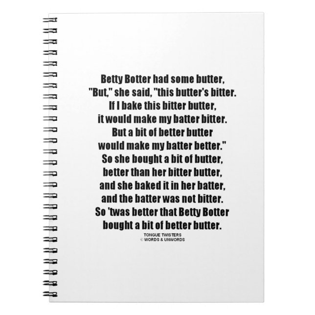 Cuaderno Betty Botter Better Butter (Tongue Twister) (Frente)