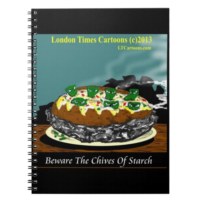 Cuaderno Beware the Chives of Starch – Funny Foodie Cartoon (Frente)
