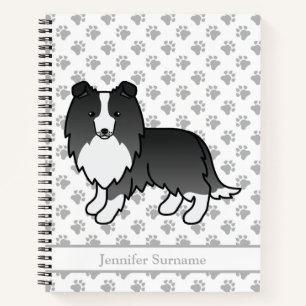 Cuaderno Bi-Black Shetland Sheepdog Dog & Personalizado Tex