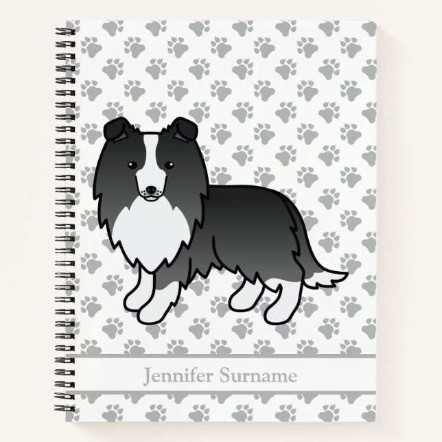 Cuaderno Bi-Black Shetland Sheepdog Dog & Personalizado Tex (Anverso)