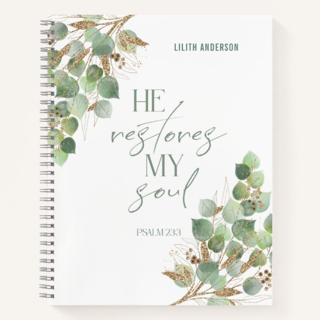 Cuaderno Bible Verse Green Gold Leaves Notebook (Anverso)