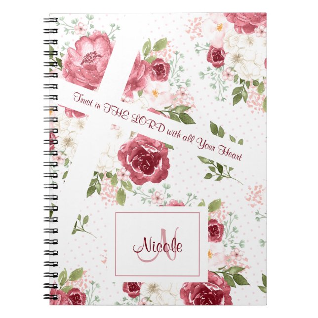Cuaderno Biblia cristiana Verse Rosa Nombre floral Monogram (Frente)