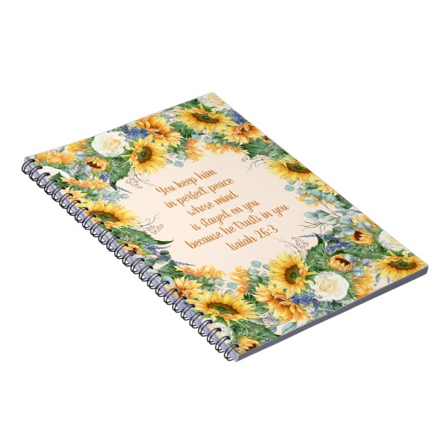 Cuaderno Bíblica floral de girasol Verso Mantener la paz pe (Lado Derecho)