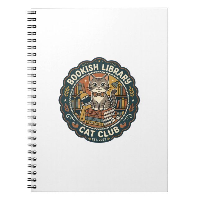Cuaderno Biblioteca libresca gato POD arte vectorial - Libr (Frente)