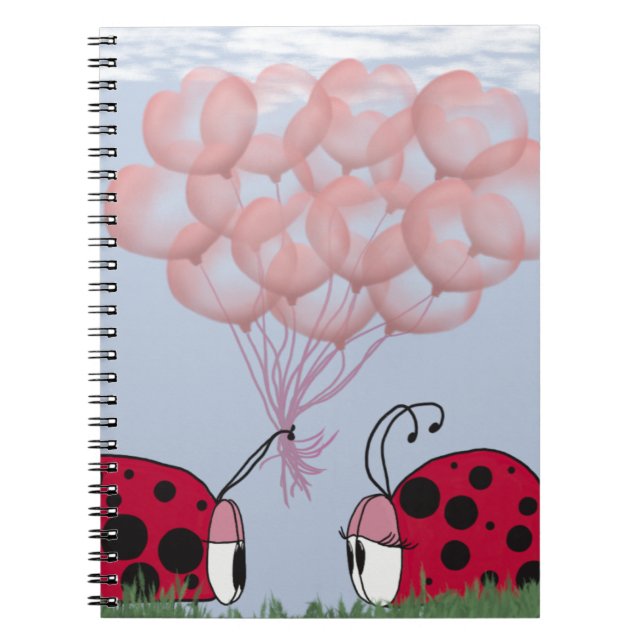 Cuaderno Bicho De Ladybug Adorable Con Bouquet De Globo Ros (Frente)