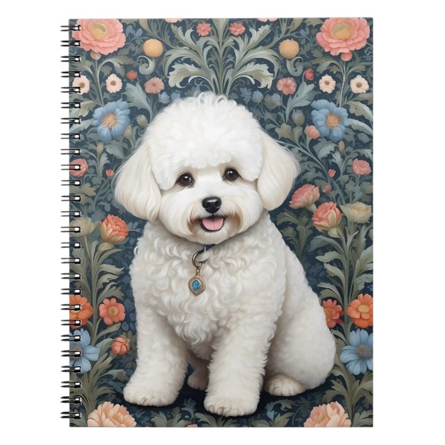 Cuaderno Bichon Frisé William Morris inspiró la floral (Frente)